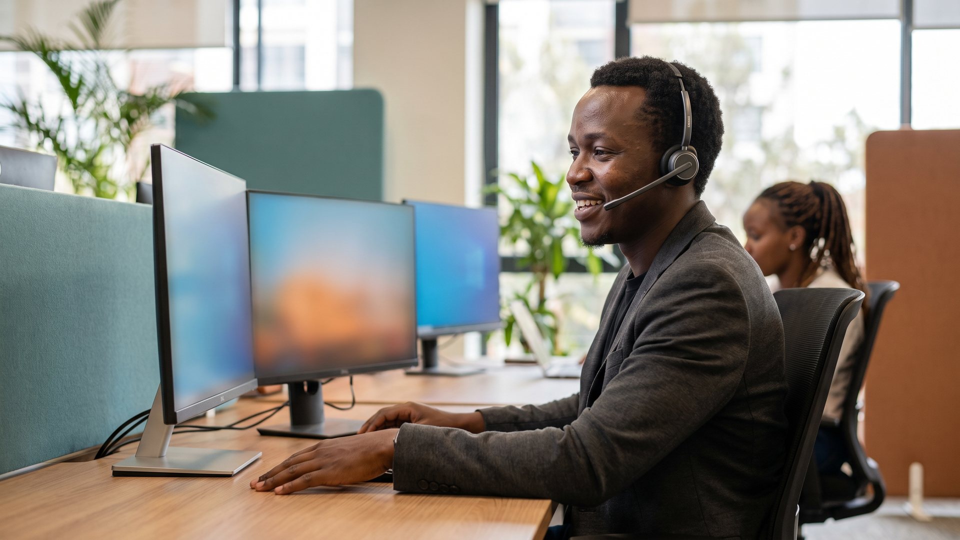 Support agent speaking with a customer over a headset